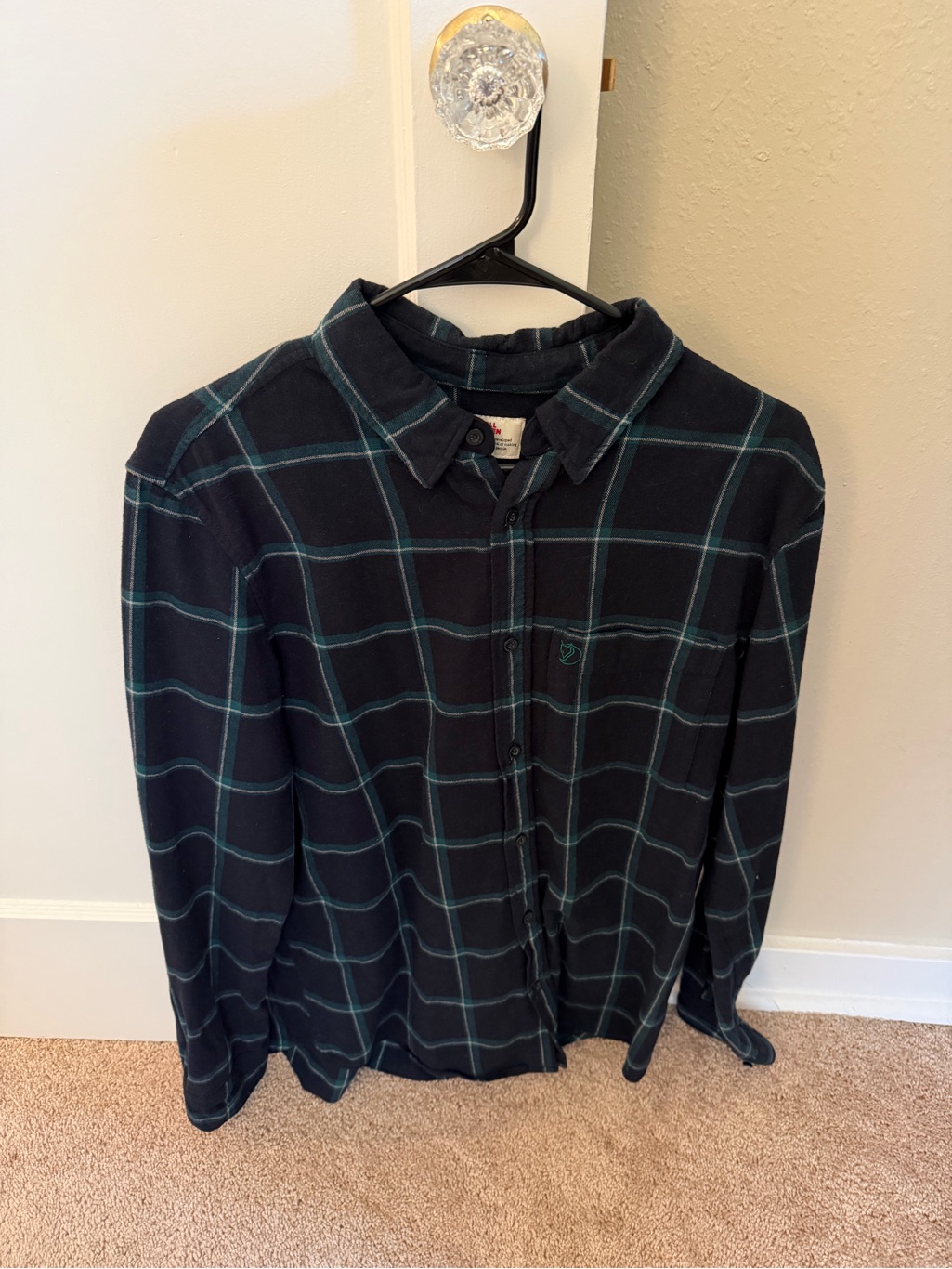 Fjallraven Navy Blue Shirt With Teal Windowpane Plaid